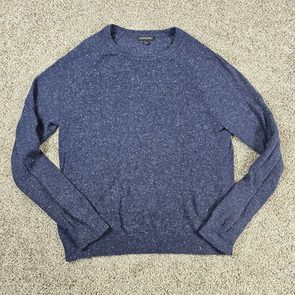 Banana Republic Sweater Mens Large Blue Wool Blend Heathered Preppy Crewneck